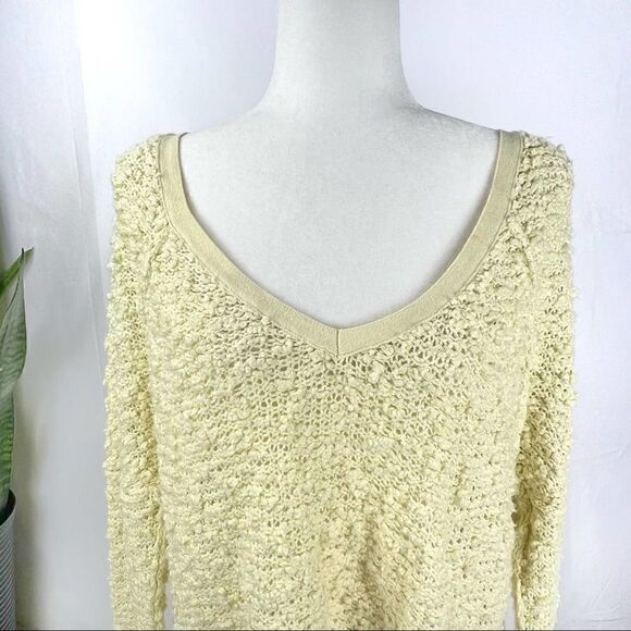 FREE PEOPLE Medium Yellow Popcorn Oversized Long Sleeve Hi Lo Cotton Sweater - Picture 2 of 12